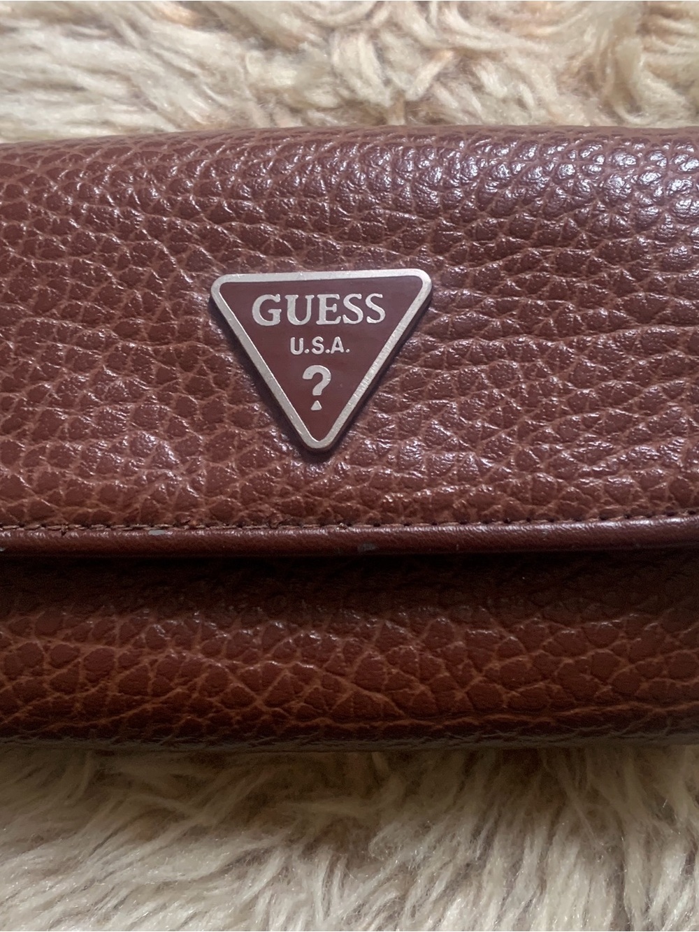 GUESS Brown Pebbled Leather Logo Card Holder